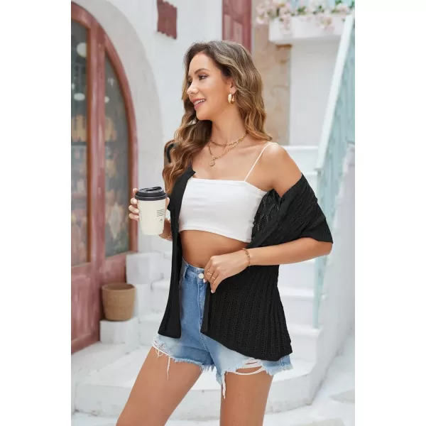 GRACE KARIN 2024 Womens Lightweight Short Sleeve Crochet Open Front Shrug Cardigan SweatersBlack