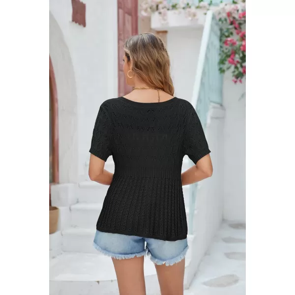 GRACE KARIN 2024 Womens Lightweight Short Sleeve Crochet Open Front Shrug Cardigan SweatersBlack