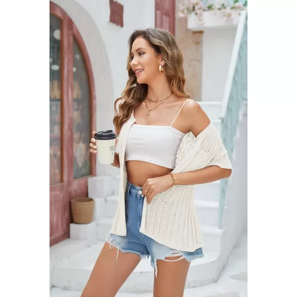 GRACE KARIN 2024 Womens Lightweight Short Sleeve Crochet Open Front Shrug Cardigan SweatersIvory