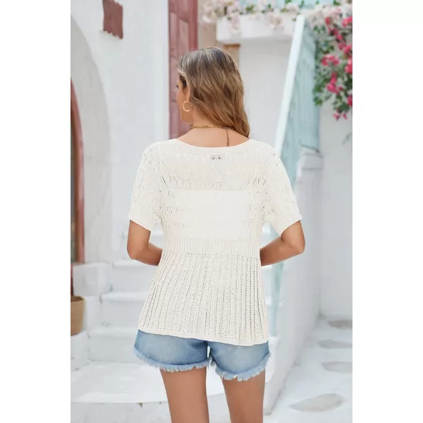 GRACE KARIN 2024 Womens Lightweight Short Sleeve Crochet Open Front Shrug Cardigan SweatersIvory