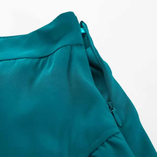 GRACE KARIN 2024 Womens Midi Skirts Elegant Ruffle High Waist Flared ALine Split Summer Beach SkirtBlue Green