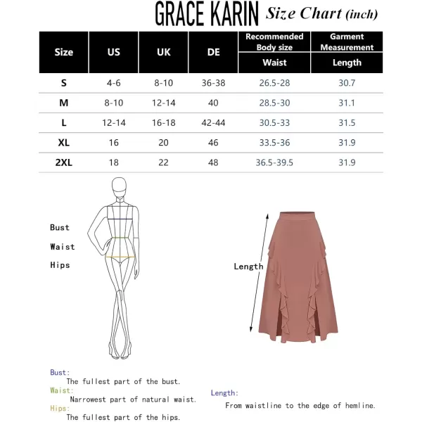 GRACE KARIN 2024 Womens Midi Skirts Elegant Ruffle High Waist Flared ALine Split Summer Beach SkirtBlue Green