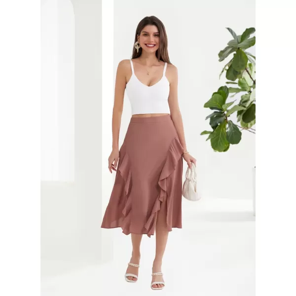 GRACE KARIN 2024 Womens Midi Skirts Elegant Ruffle High Waist Flared ALine Split Summer Beach SkirtOrange