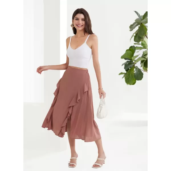 GRACE KARIN 2024 Womens Midi Skirts Elegant Ruffle High Waist Flared ALine Split Summer Beach SkirtOrange