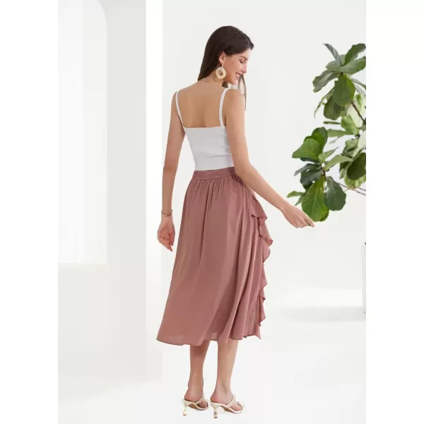 GRACE KARIN 2024 Womens Midi Skirts Elegant Ruffle High Waist Flared ALine Split Summer Beach SkirtOrange