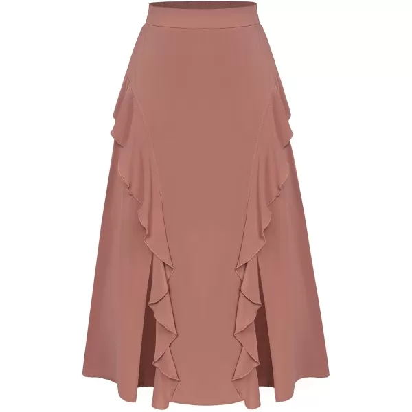 GRACE KARIN 2024 Womens Midi Skirts Elegant Ruffle High Waist Flared ALine Split Summer Beach SkirtOrange