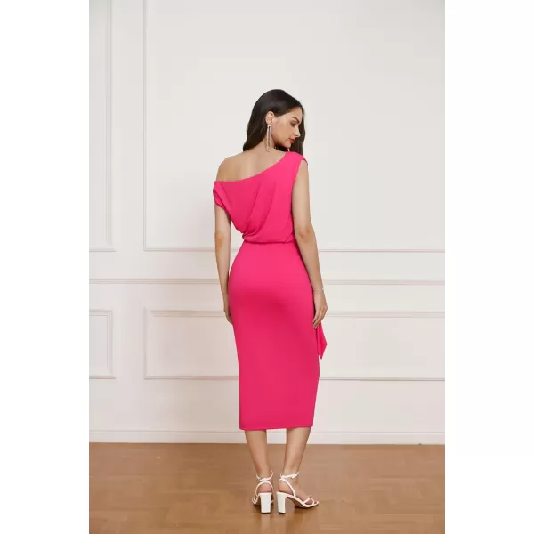 GRACE KARIN 2024 Womens One Shoulder Cocktail Dresses for Evening Party Bodycon Midi DressesRose Red