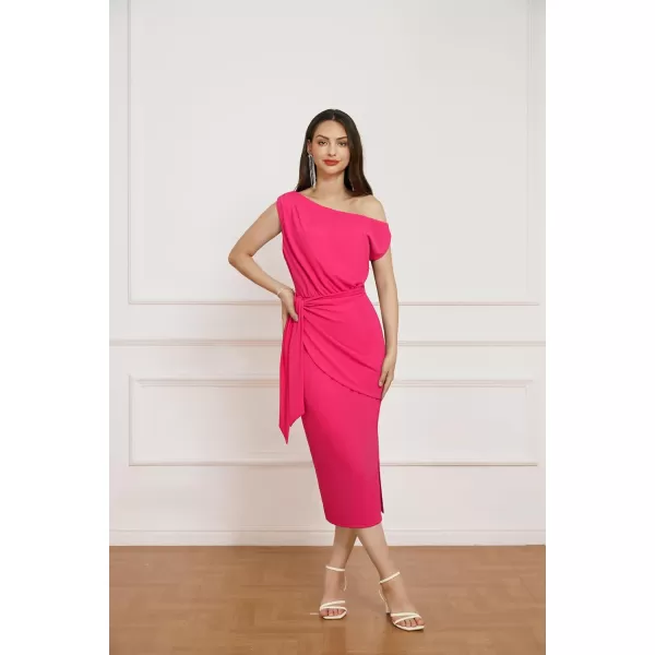 GRACE KARIN 2024 Womens One Shoulder Cocktail Dresses for Evening Party Bodycon Midi DressesRose Red