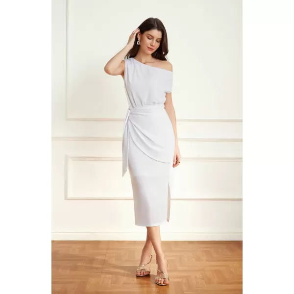 GRACE KARIN 2024 Womens One Shoulder Cocktail Dresses for Evening Party Bodycon Midi DressesWhite