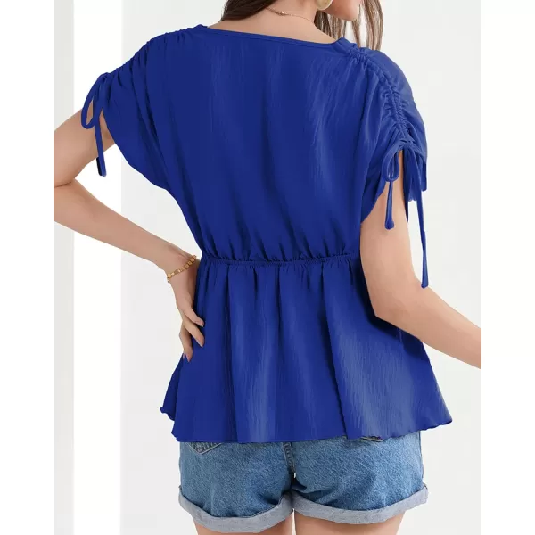 GRACE KARIN 2024 Womens Peplum Tops Elegant Drawstring Short Sleeve V Neck Dressy Casual Business Work Blouses Shirt TopsRoyal