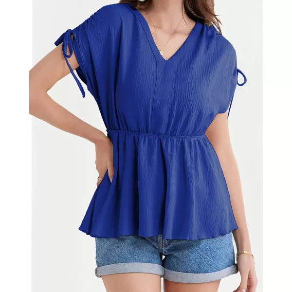 GRACE KARIN 2024 Womens Peplum Tops Elegant Drawstring Short Sleeve V Neck Dressy Casual Business Work Blouses Shirt TopsRoyal