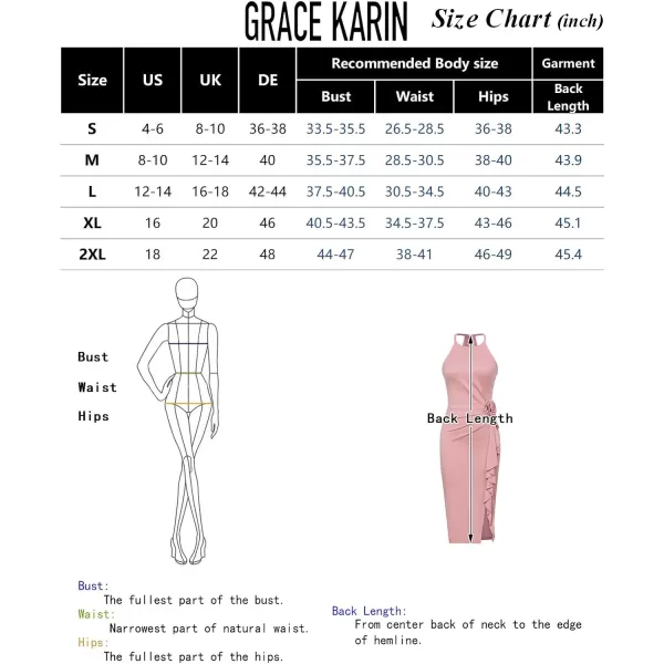 GRACE KARIN 2024 Womens Sexy Halter Bodycon Dress Sleeveless Split Wedding Guest Bridesmaid Midi Dress with Rose DetailBlack