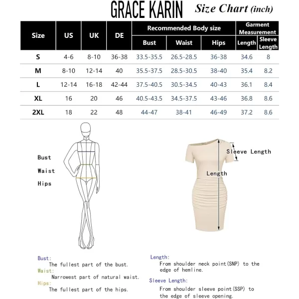 GRACE KARIN 2024 Womens Sexy Ruched Bodycon Dress One Shoulder Short Sleeves Mini Basic Casual DressesBlack