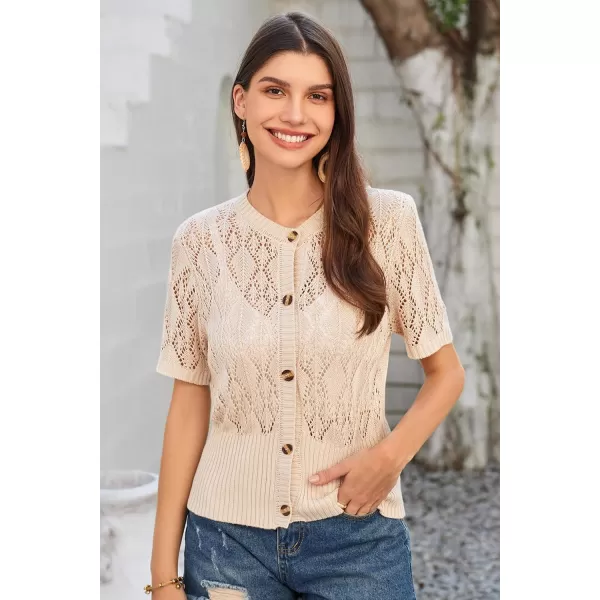 GRACE KARIN 2024 Womens Short Sleeve Cropped Cardigan Summer Lightweight Button Down Sweater Crochet Knit Bolero ShrugsApricot