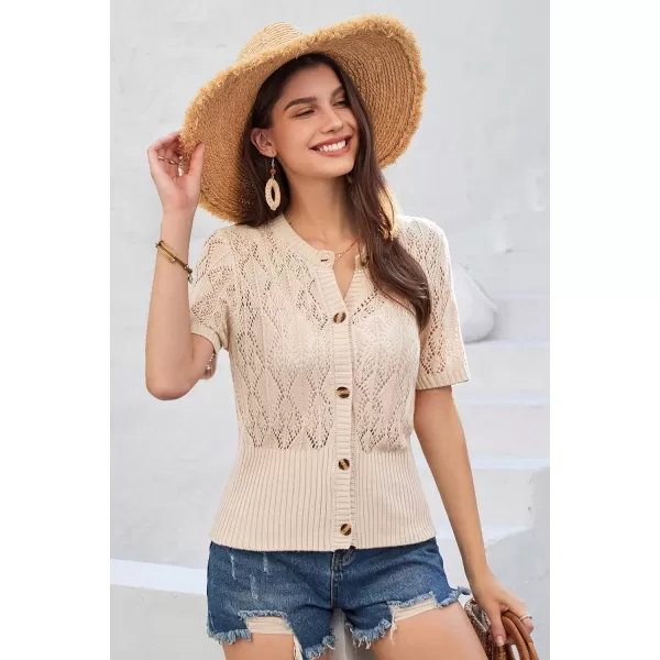 GRACE KARIN 2024 Womens Short Sleeve Cropped Cardigan Summer Lightweight Button Down Sweater Crochet Knit Bolero ShrugsApricot