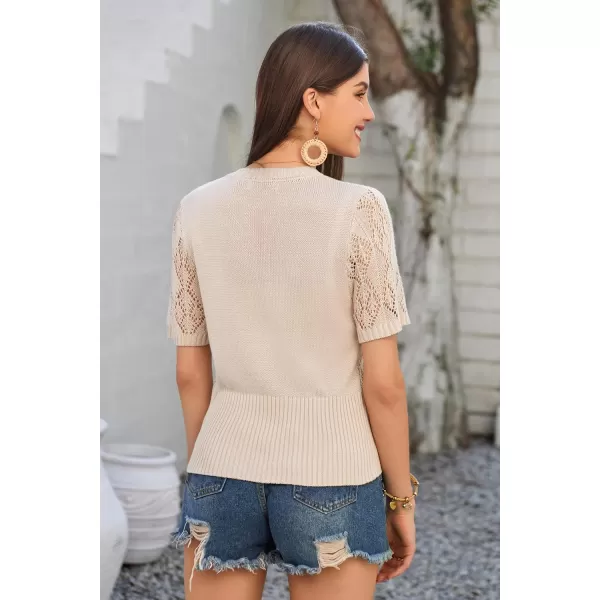 GRACE KARIN 2024 Womens Short Sleeve Cropped Cardigan Summer Lightweight Button Down Sweater Crochet Knit Bolero ShrugsApricot