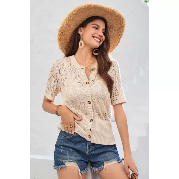 GRACE KARIN 2024 Womens Short Sleeve Cropped Cardigan Summer Lightweight Button Down Sweater Crochet Knit Bolero ShrugsApricot