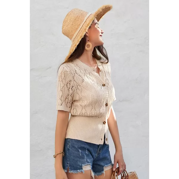 GRACE KARIN 2024 Womens Short Sleeve Cropped Cardigan Summer Lightweight Button Down Sweater Crochet Knit Bolero ShrugsApricot