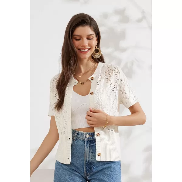 GRACE KARIN 2024 Womens Short Sleeve Cropped Cardigan Summer Lightweight Button Down Sweater Crochet Knit Bolero ShrugsCream White