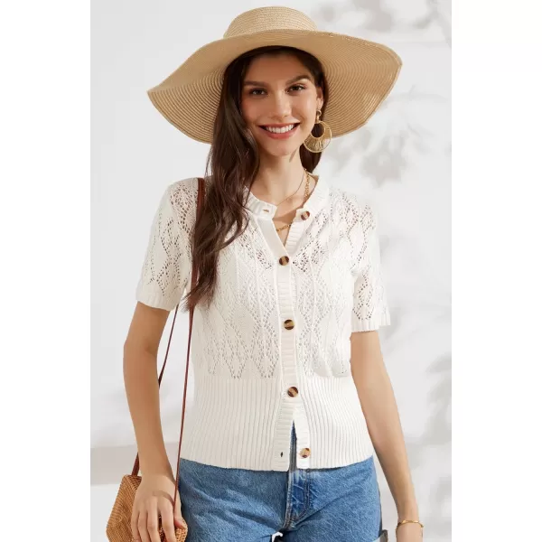 GRACE KARIN 2024 Womens Short Sleeve Cropped Cardigan Summer Lightweight Button Down Sweater Crochet Knit Bolero ShrugsCream White