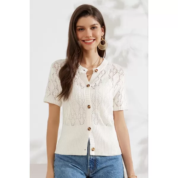 GRACE KARIN 2024 Womens Short Sleeve Cropped Cardigan Summer Lightweight Button Down Sweater Crochet Knit Bolero ShrugsCream White