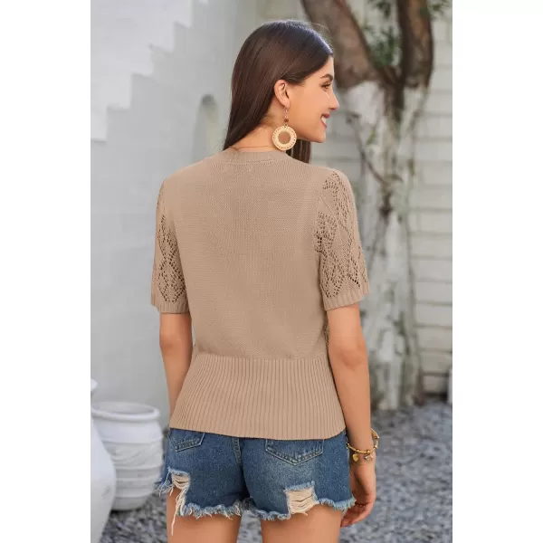 GRACE KARIN 2024 Womens Short Sleeve Cropped Cardigan Summer Lightweight Button Down Sweater Crochet Knit Bolero ShrugsKhaki