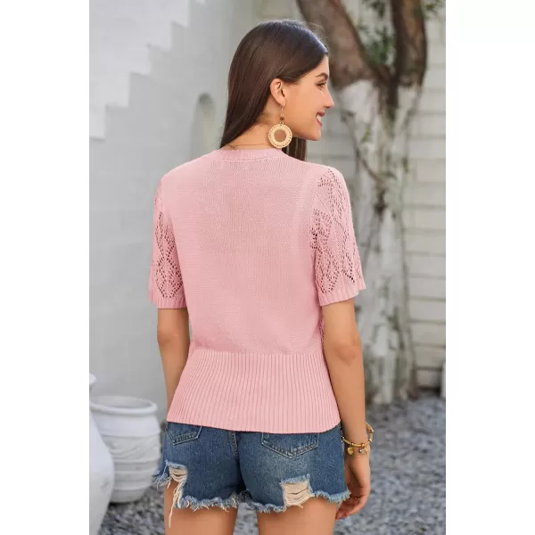 GRACE KARIN 2024 Womens Short Sleeve Cropped Cardigan Summer Lightweight Button Down Sweater Crochet Knit Bolero ShrugsLight Pink