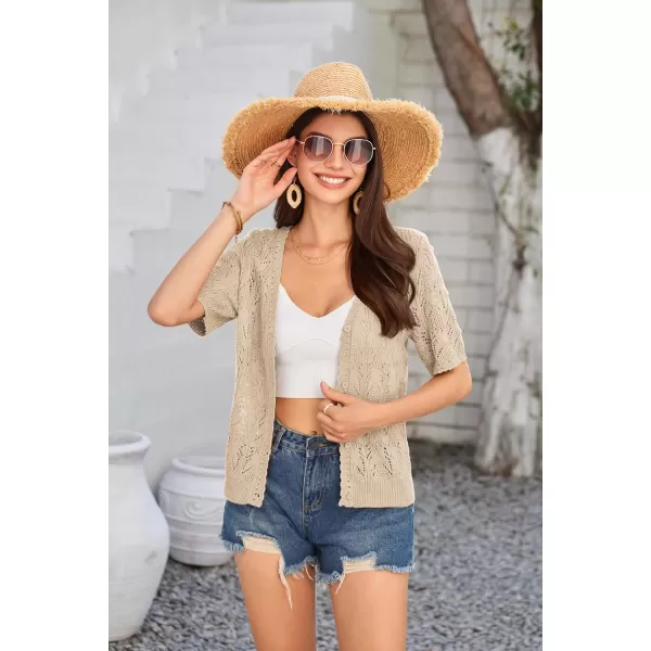GRACE KARIN 2024 Womens Short Sleeve V Neck Cardigans Sweaters Open Front Knit Crochet Button Bolero Shrugs TopsApricot