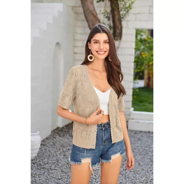 GRACE KARIN 2024 Womens Short Sleeve V Neck Cardigans Sweaters Open Front Knit Crochet Button Bolero Shrugs TopsApricot