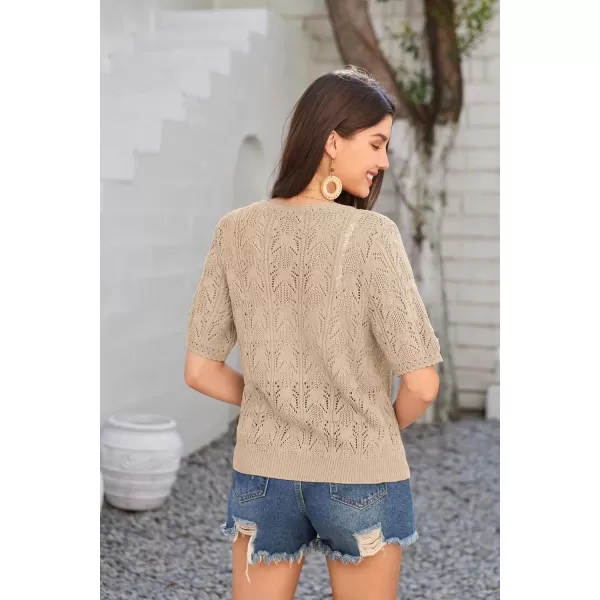 GRACE KARIN 2024 Womens Short Sleeve V Neck Cardigans Sweaters Open Front Knit Crochet Button Bolero Shrugs TopsApricot