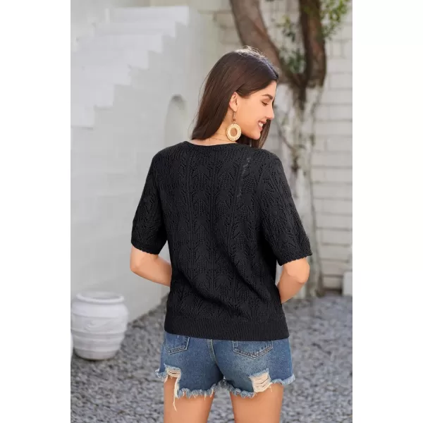 GRACE KARIN 2024 Womens Short Sleeve V Neck Cardigans Sweaters Open Front Knit Crochet Button Bolero Shrugs TopsBlack