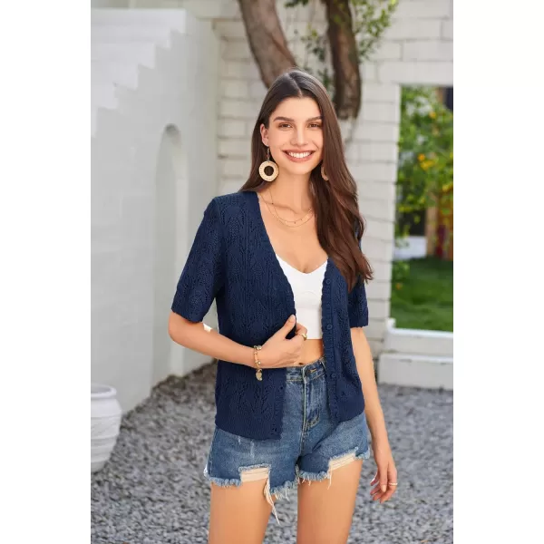 GRACE KARIN 2024 Womens Short Sleeve V Neck Cardigans Sweaters Open Front Knit Crochet Button Bolero Shrugs TopsDark Blue