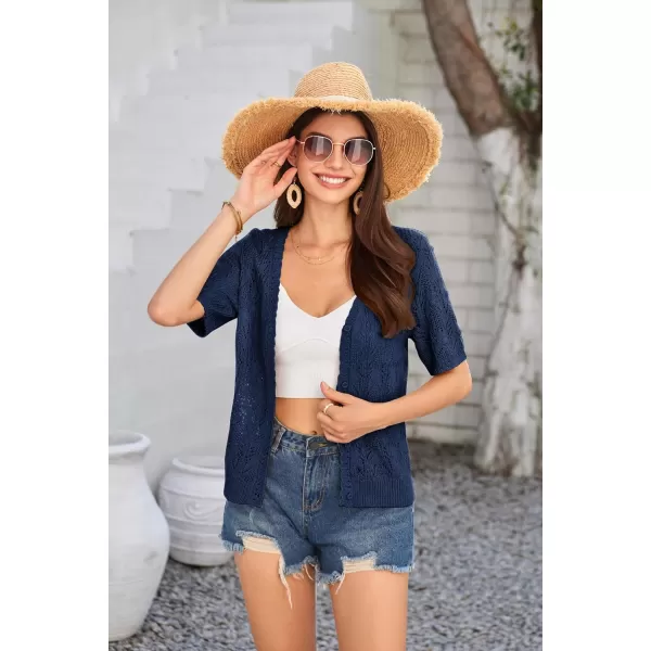 GRACE KARIN 2024 Womens Short Sleeve V Neck Cardigans Sweaters Open Front Knit Crochet Button Bolero Shrugs TopsDark Blue