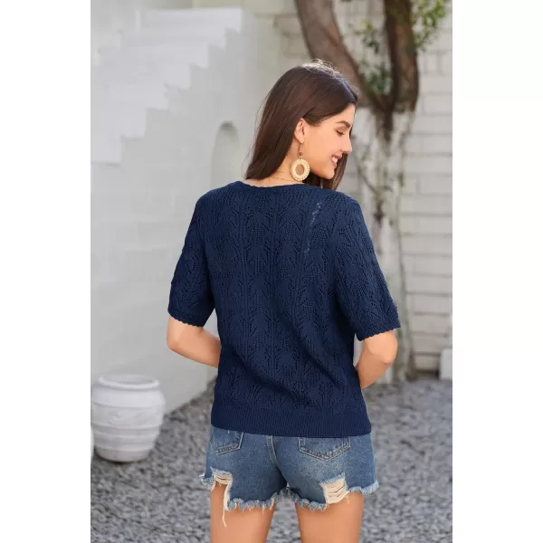 GRACE KARIN 2024 Womens Short Sleeve V Neck Cardigans Sweaters Open Front Knit Crochet Button Bolero Shrugs TopsDark Blue