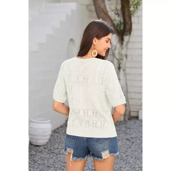 GRACE KARIN 2024 Womens Short Sleeve V Neck Cardigans Sweaters Open Front Knit Crochet Button Bolero Shrugs TopsIvory White