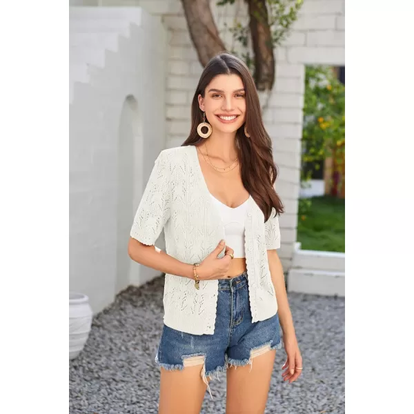 GRACE KARIN 2024 Womens Short Sleeve V Neck Cardigans Sweaters Open Front Knit Crochet Button Bolero Shrugs TopsIvory White