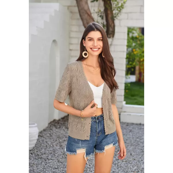 GRACE KARIN 2024 Womens Short Sleeve V Neck Cardigans Sweaters Open Front Knit Crochet Button Bolero Shrugs TopsKhaki