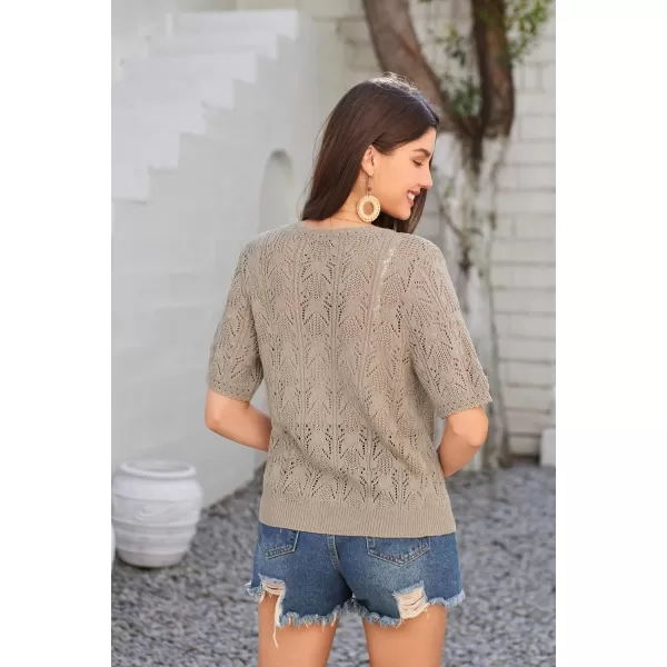 GRACE KARIN 2024 Womens Short Sleeve V Neck Cardigans Sweaters Open Front Knit Crochet Button Bolero Shrugs TopsKhaki