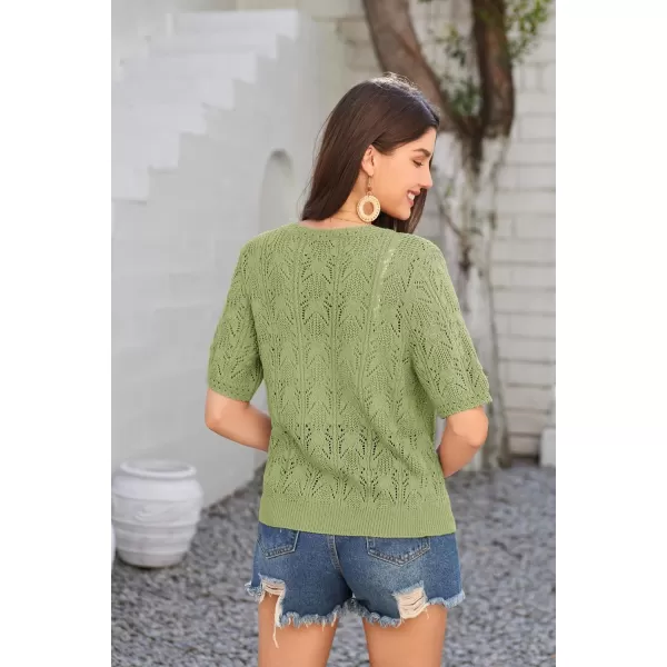 GRACE KARIN 2024 Womens Short Sleeve V Neck Cardigans Sweaters Open Front Knit Crochet Button Bolero Shrugs TopsLight Green