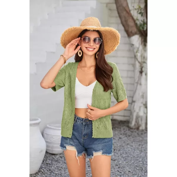 GRACE KARIN 2024 Womens Short Sleeve V Neck Cardigans Sweaters Open Front Knit Crochet Button Bolero Shrugs TopsLight Green