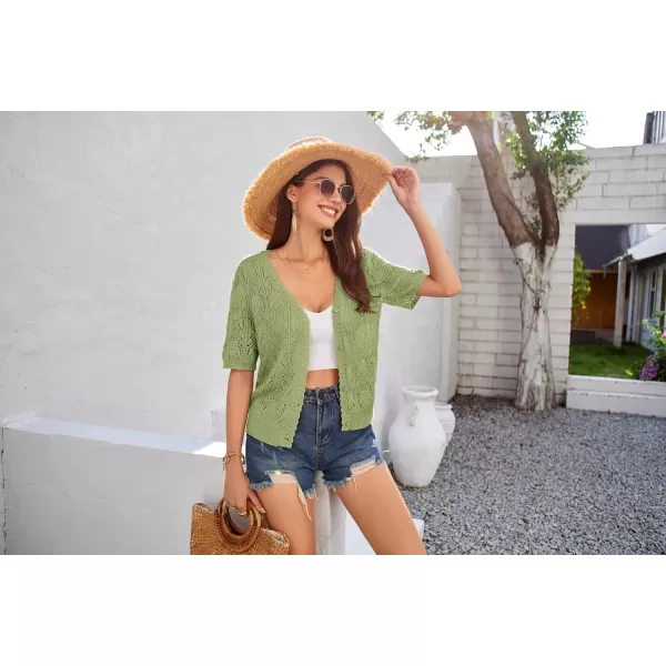 GRACE KARIN 2024 Womens Short Sleeve V Neck Cardigans Sweaters Open Front Knit Crochet Button Bolero Shrugs TopsLight Green