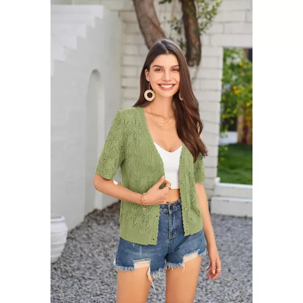 GRACE KARIN 2024 Womens Short Sleeve V Neck Cardigans Sweaters Open Front Knit Crochet Button Bolero Shrugs TopsLight Green