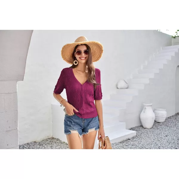 GRACE KARIN 2024 Womens Short Sleeve V Neck Cardigans Sweaters Open Front Knit Crochet Button Bolero Shrugs TopsRose Red