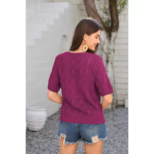 GRACE KARIN 2024 Womens Short Sleeve V Neck Cardigans Sweaters Open Front Knit Crochet Button Bolero Shrugs TopsRose Red