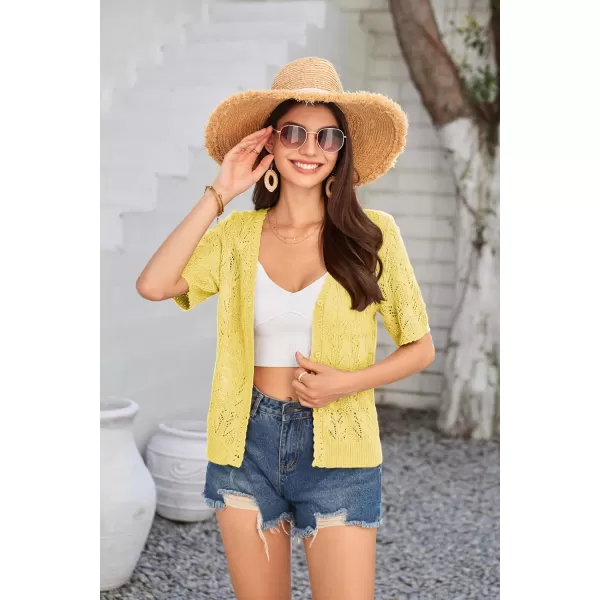 GRACE KARIN 2024 Womens Short Sleeve V Neck Cardigans Sweaters Open Front Knit Crochet Button Bolero Shrugs TopsYellow