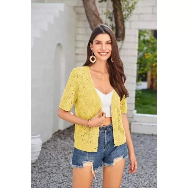 GRACE KARIN 2024 Womens Short Sleeve V Neck Cardigans Sweaters Open Front Knit Crochet Button Bolero Shrugs TopsYellow