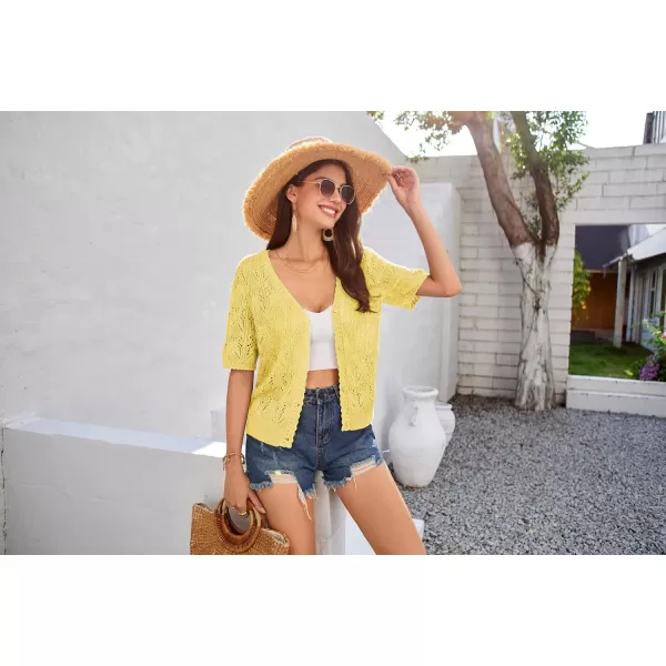 GRACE KARIN 2024 Womens Short Sleeve V Neck Cardigans Sweaters Open Front Knit Crochet Button Bolero Shrugs TopsYellow