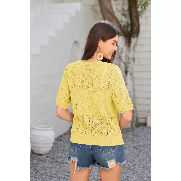 GRACE KARIN 2024 Womens Short Sleeve V Neck Cardigans Sweaters Open Front Knit Crochet Button Bolero Shrugs TopsYellow