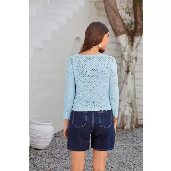 GRACE KARIN 2024 Womens Summer 34 Sleeve Lightweight Open Front Cropped Cardigan HollowedOut Shrug SweatersLight Blue