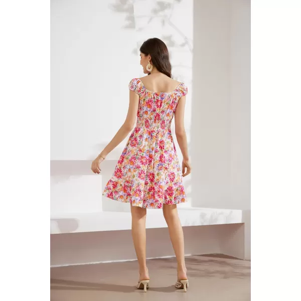 GRACE KARIN 2024 Womens Summer Floral Dress Cap Sleeve Smocked Flowy Short Dress Boho Flared Skater Mini DressesPink Floral